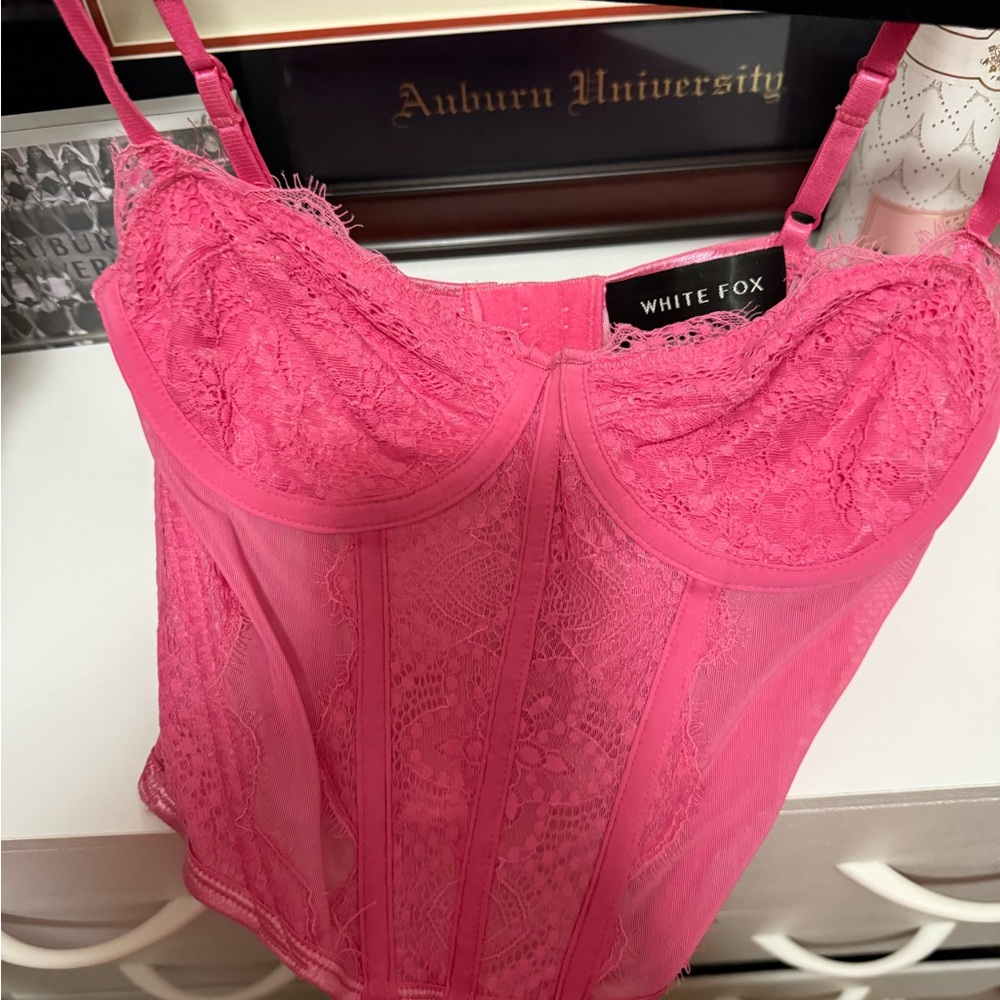 White fox pink corset top